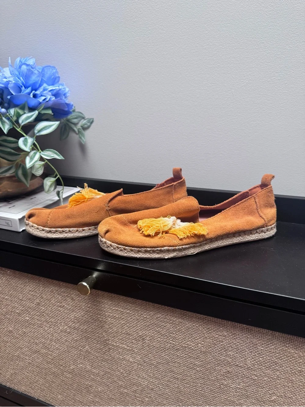 Toms Orange Suede Espadrille Flats with Tassel Detail